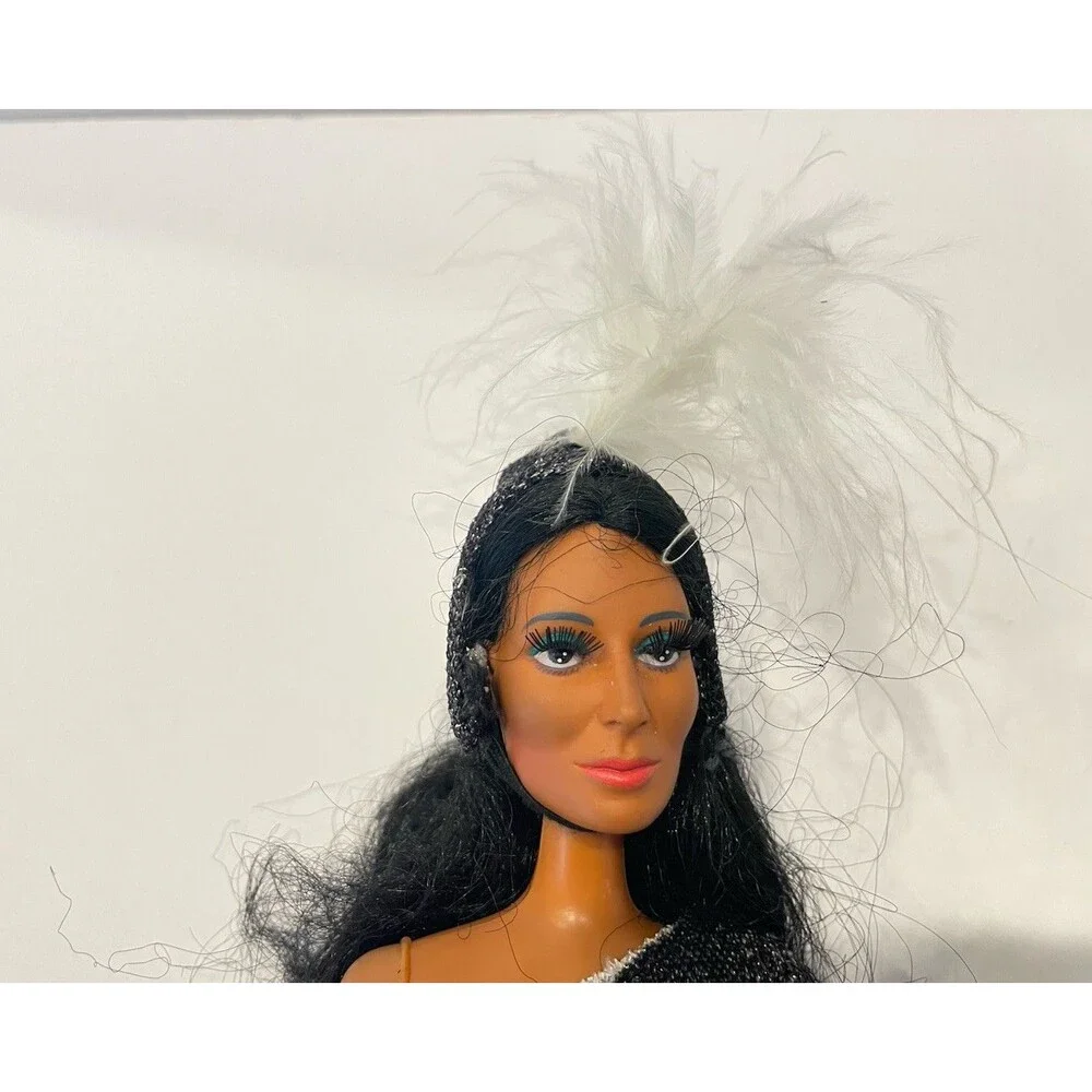 Vintage 1976 Mego Cher Doll in Electric Feathers Dress 12” Cher doll Rare